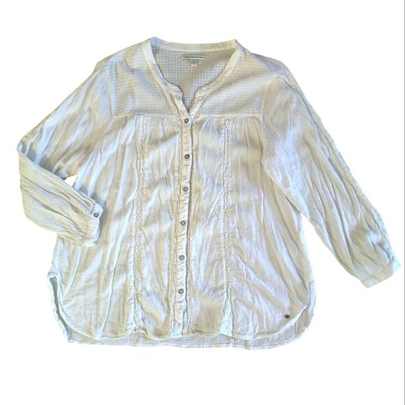 American Eagle 2015 White Crochet Lace Long Sleeve Button Up Shirt XL - Picture 1 of 13